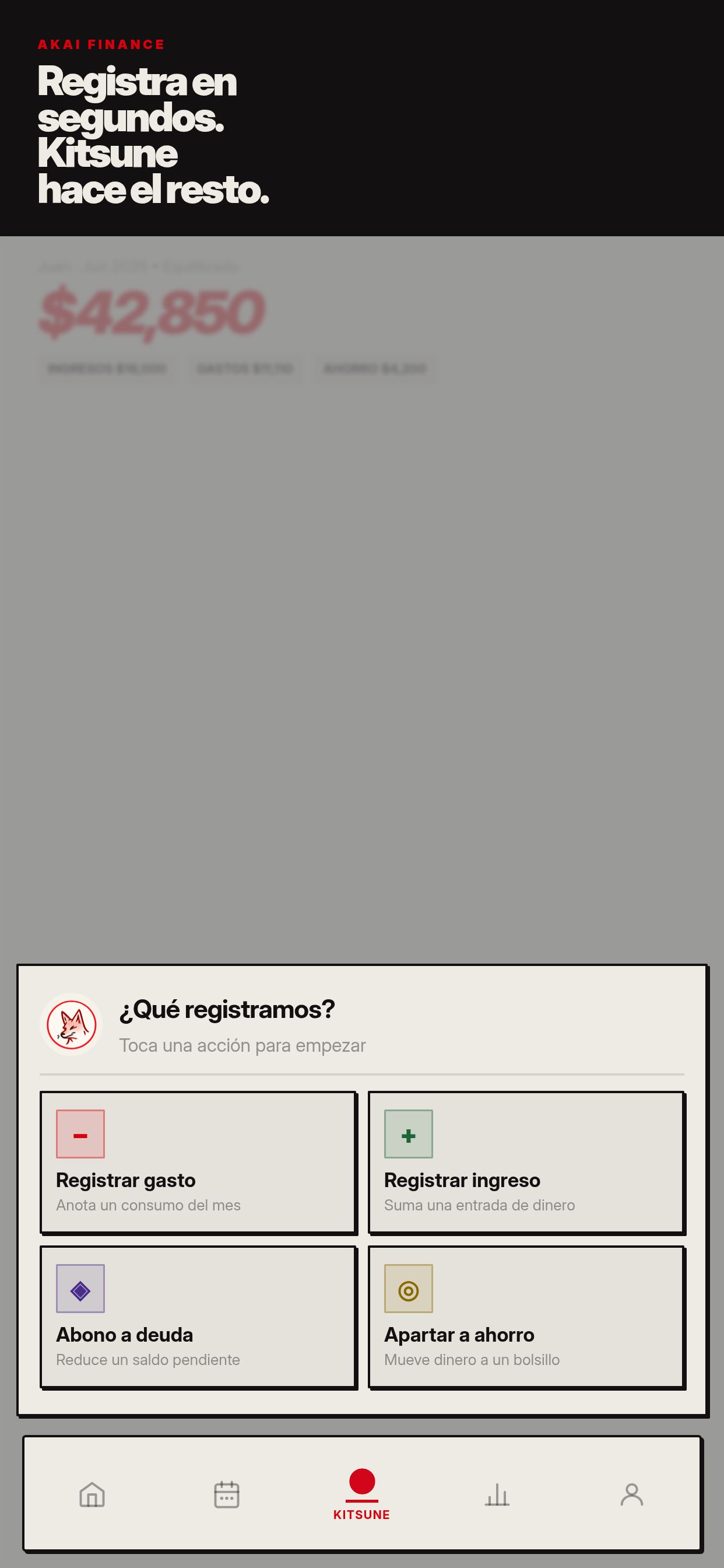 Pantalla para registrar un gasto o ingreso en Akai Finance